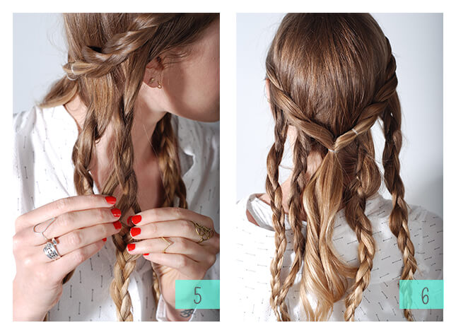 Braid the remaining hair into medium sized braids, roughly 4-5 depending on you hairs thickness.